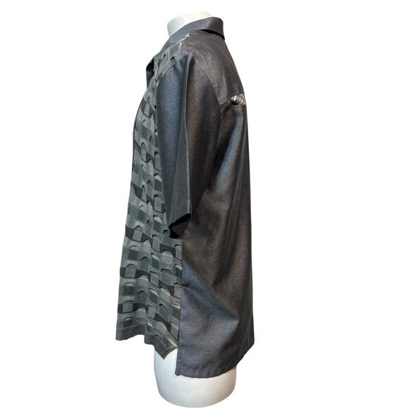 Michael Irvin 88 Shirt Sz M Silver Silk Blend Button Up Textured Geometric Retro - Picture 4 of 9